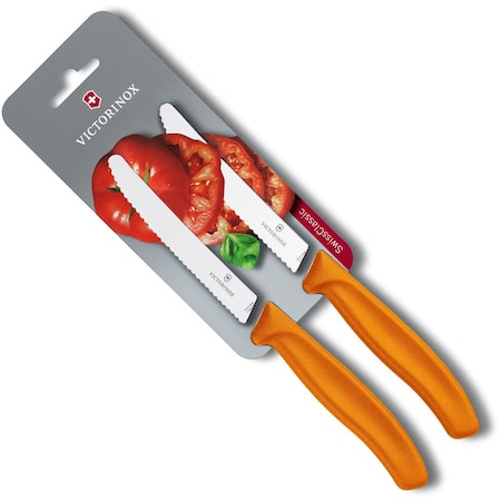 Swiss Army Brands 2024 Victorinox Kitchen Swiss Classic Utility - 2 Packs 4.5In Round, Serrated Blade Orange Packaged VIC-6.7836.L119B